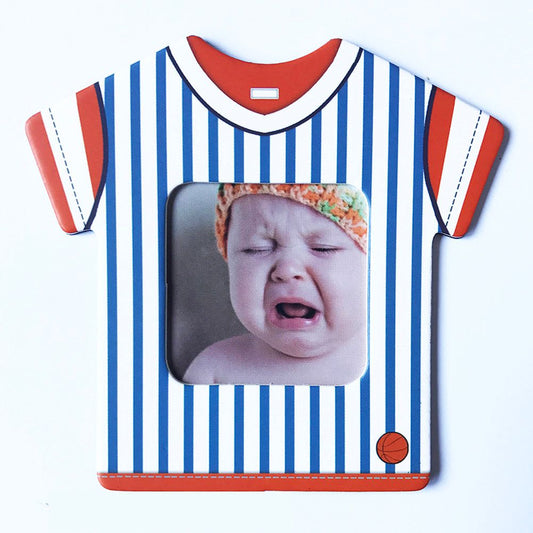 Magnet tricou rosu-albastru insertie foto