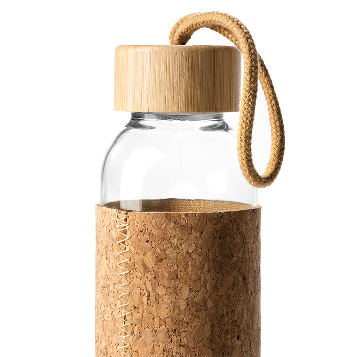 Bidon din sticlă cu capac de lemn TRILBY + husă plută
