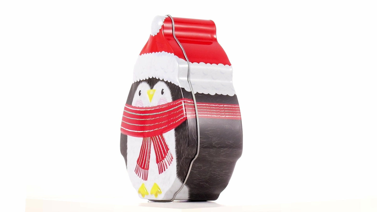 Cutie metalică cu formă de pinguin