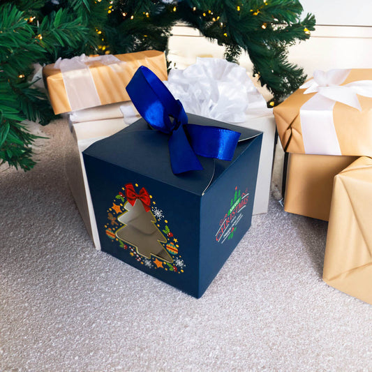 Cutie căni Crăciun cu fundă albastră