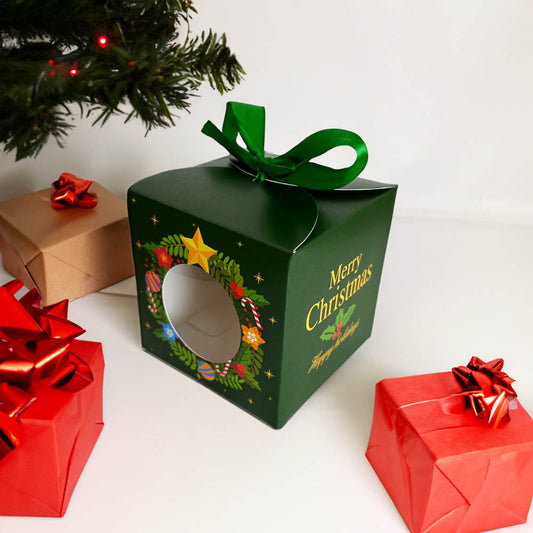 Cutie căni Craciun cu fundă verde