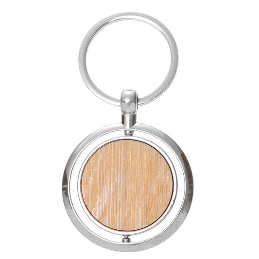 Breloc gravabil rotund rotativ lemn+metal