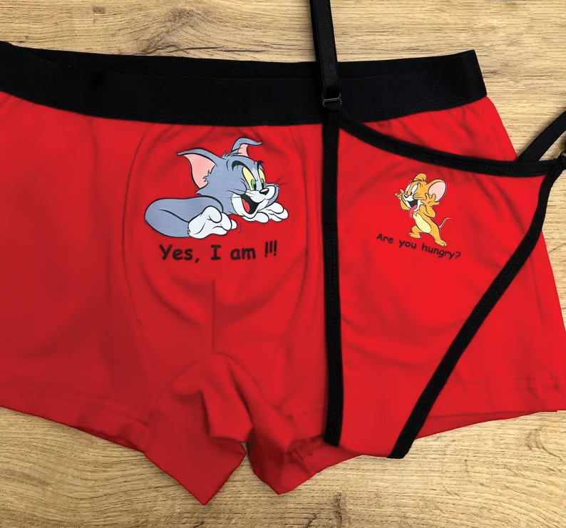 set lenjerie intima tom si jerry rosu