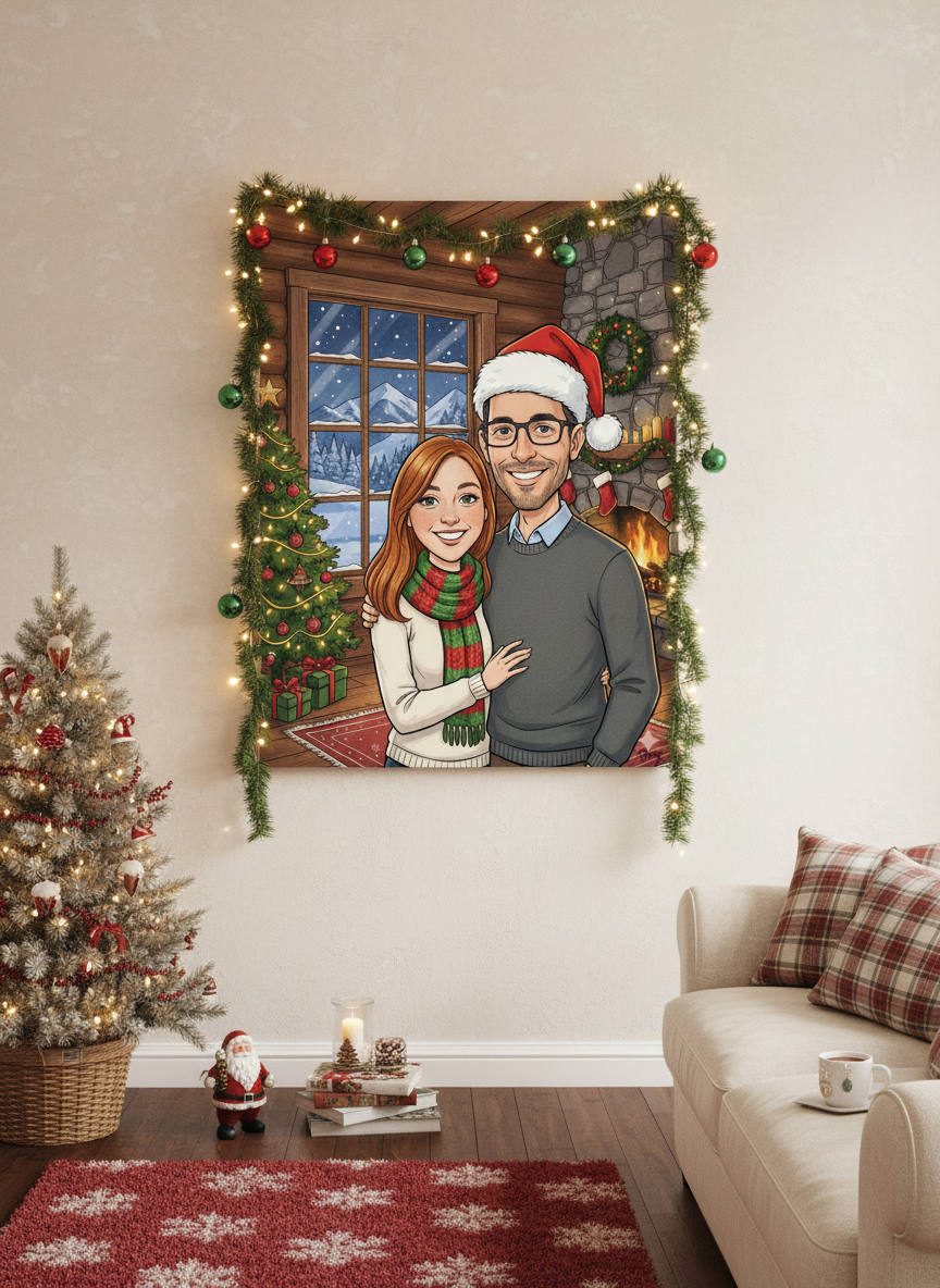 Tablou Caricatura Cuplu Craciun