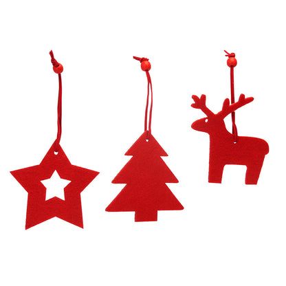 Set 3 ornamente textil de brad - roșu