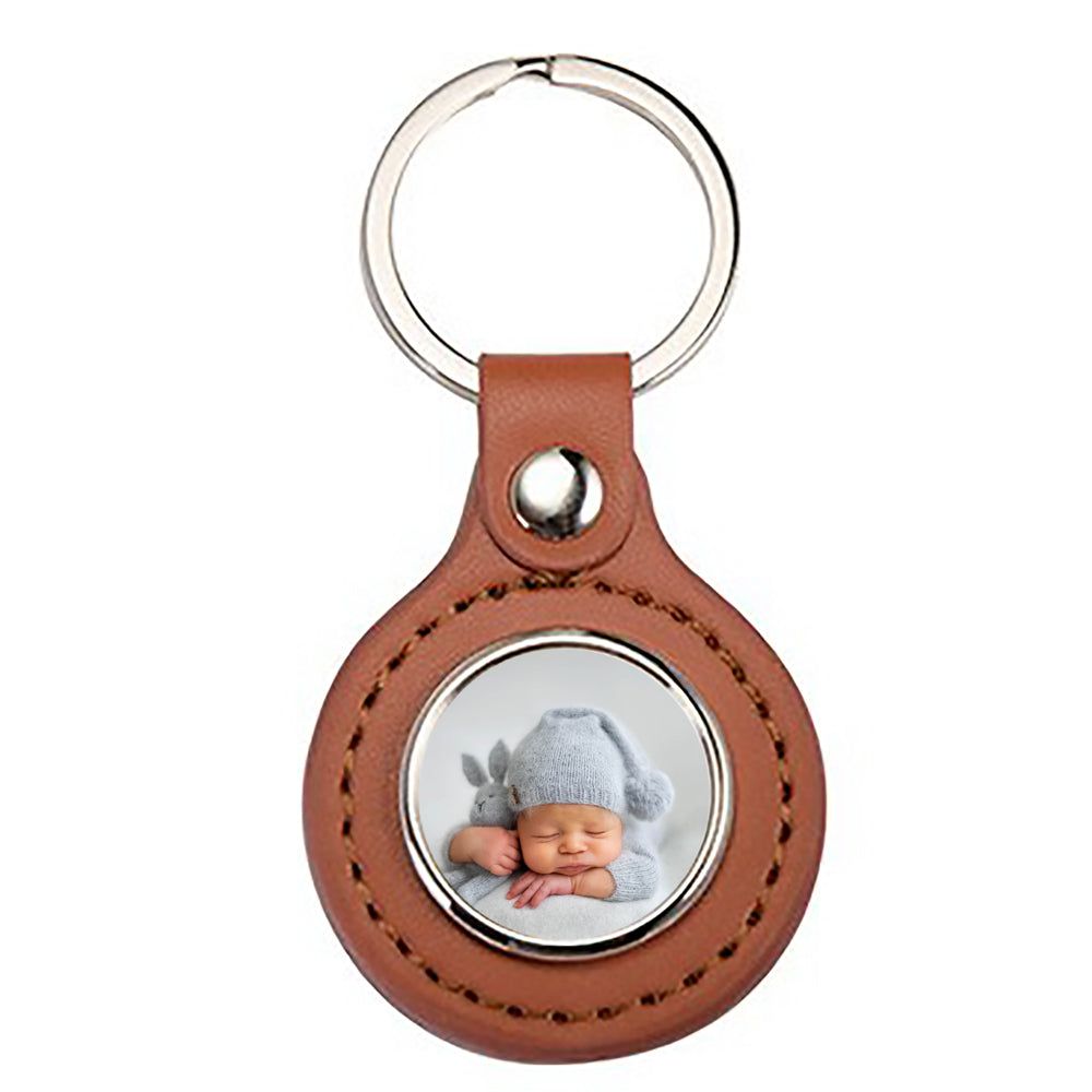 Breloc piele cu pandantiv metalic - rotund