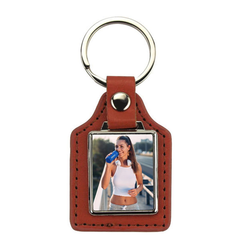 Breloc piele cu pandantiv metalic - dreptunghi