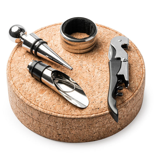 Set 4 accesorii vin in cutie de pluta