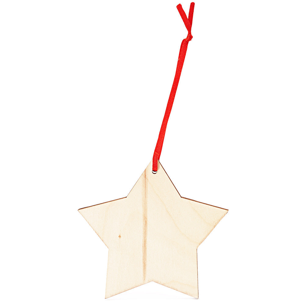 Ornament de brad din lemn cu snur rosu STEA