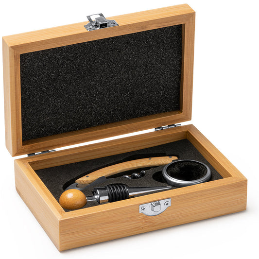 Set 3 accesorii de vin in cutie de lemn