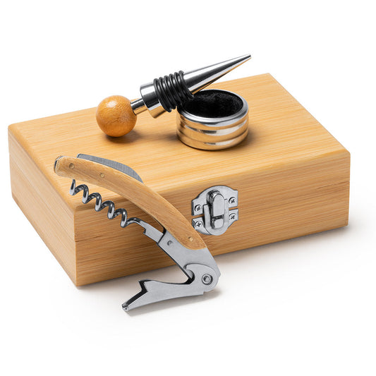 Set 3 accesorii de vin în cutie de lemn