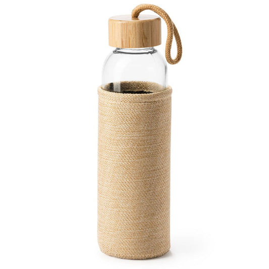 Bidon din sticlă cu capac de lemn TRILBY + husă iută