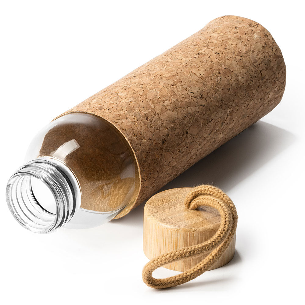 Bidon din sticlă cu capac de lemn TRILBY + husă plută