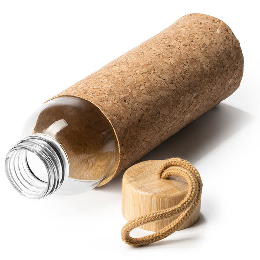 Bidon din sticlă cu capac de lemn TRILBY + husă plută