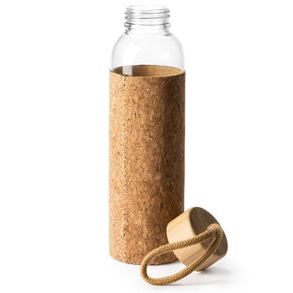 Bidon din sticlă cu capac de lemn TRILBY + husă plută