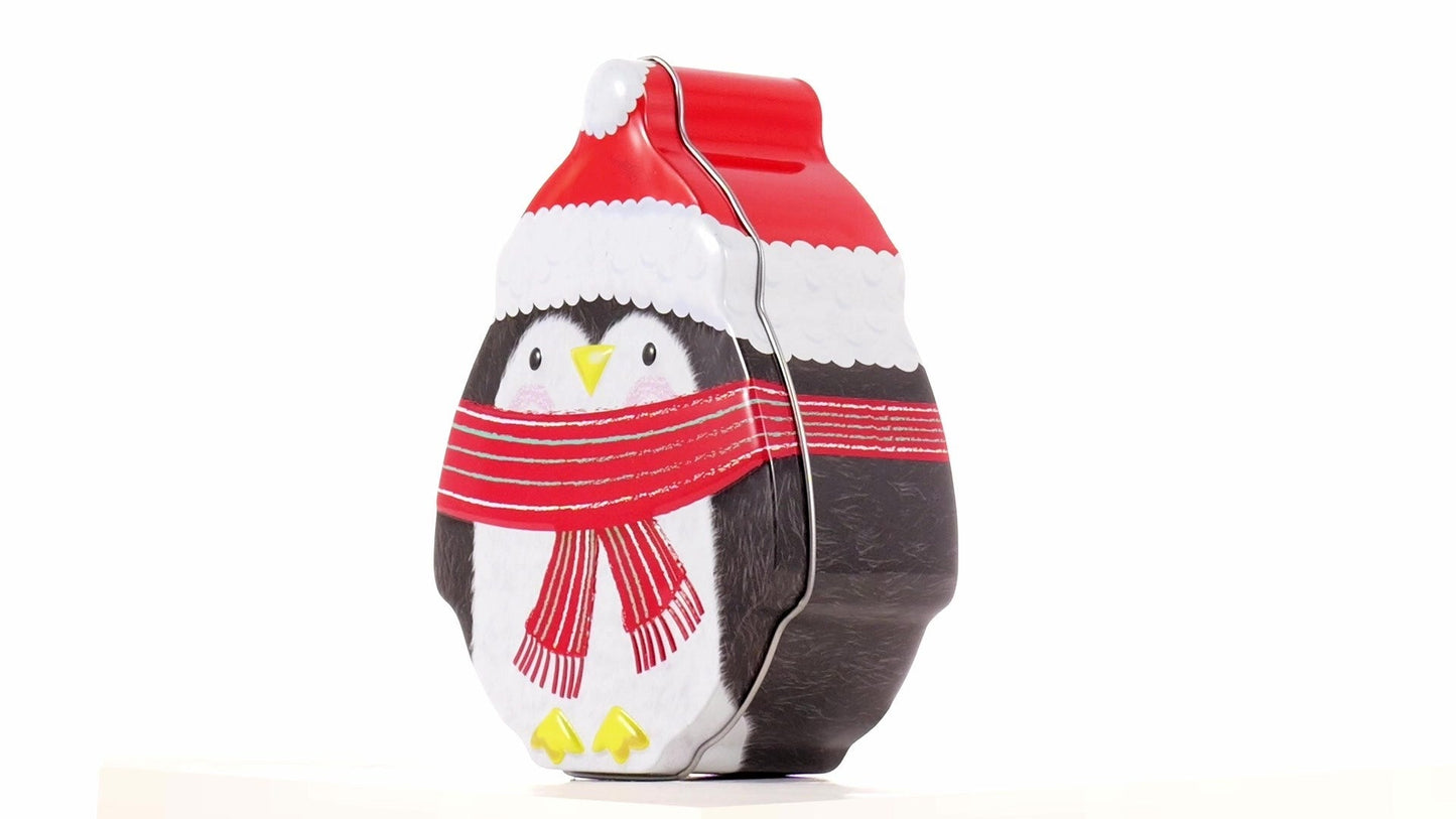 Cutie metalică cu formă de pinguin