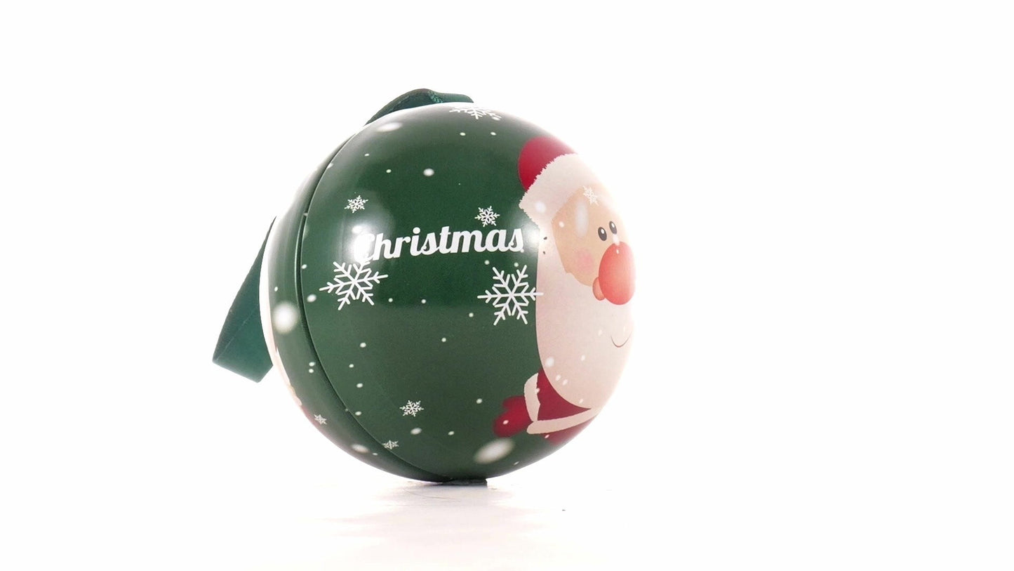 Glob de brad metalic verde cu model Moș Crăciun Ø7 cm