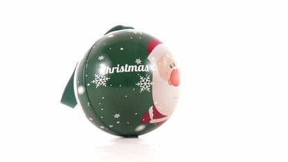 Glob de brad metalic verde cu model Moș Crăciun Ø7 cm