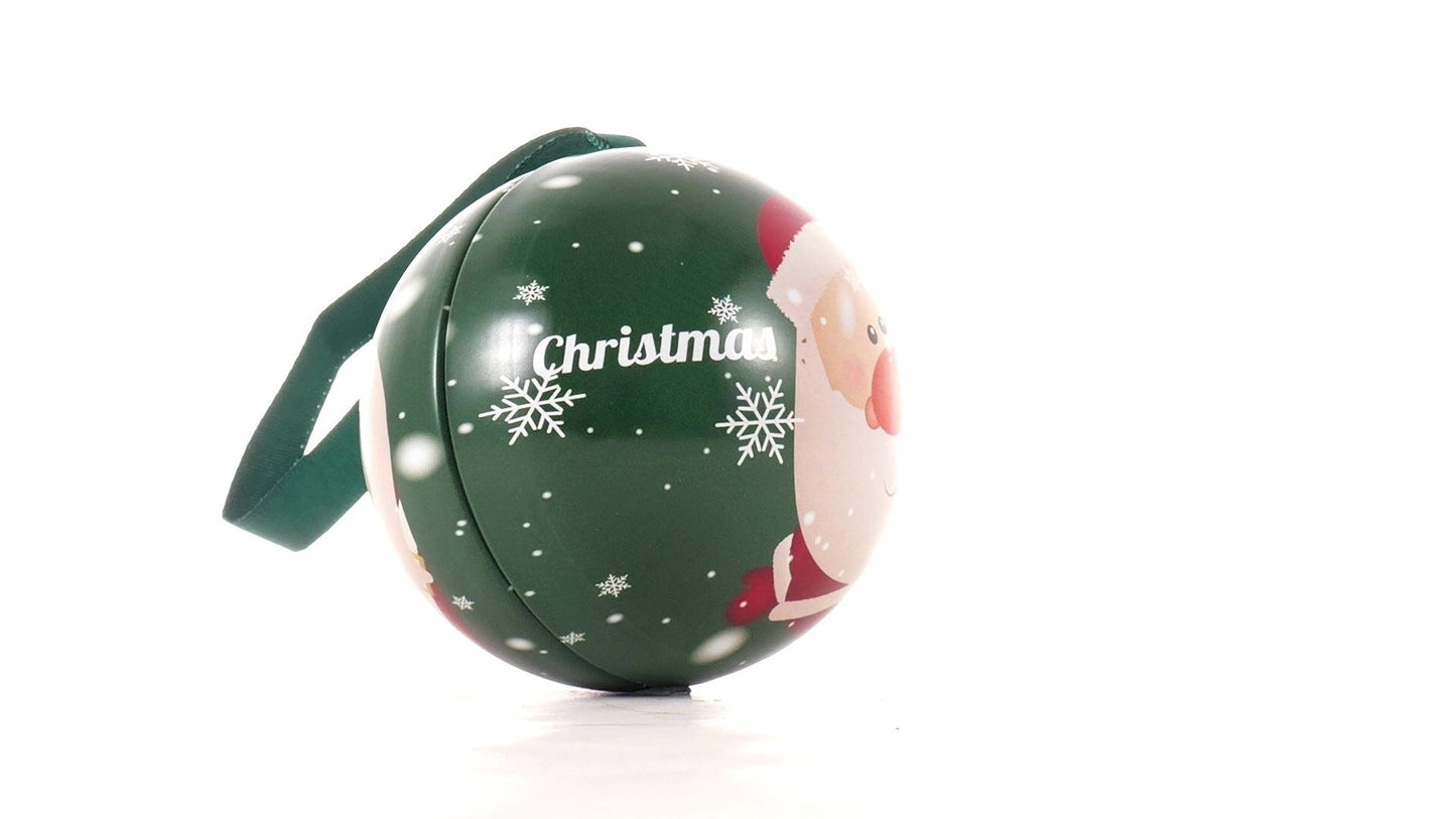 Glob de brad metalic verde cu model Moș Crăciun Ø7 cm