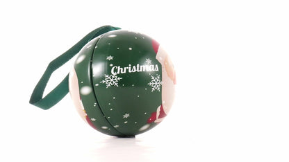 Glob de brad metalic verde cu model Moș Crăciun Ø7 cm