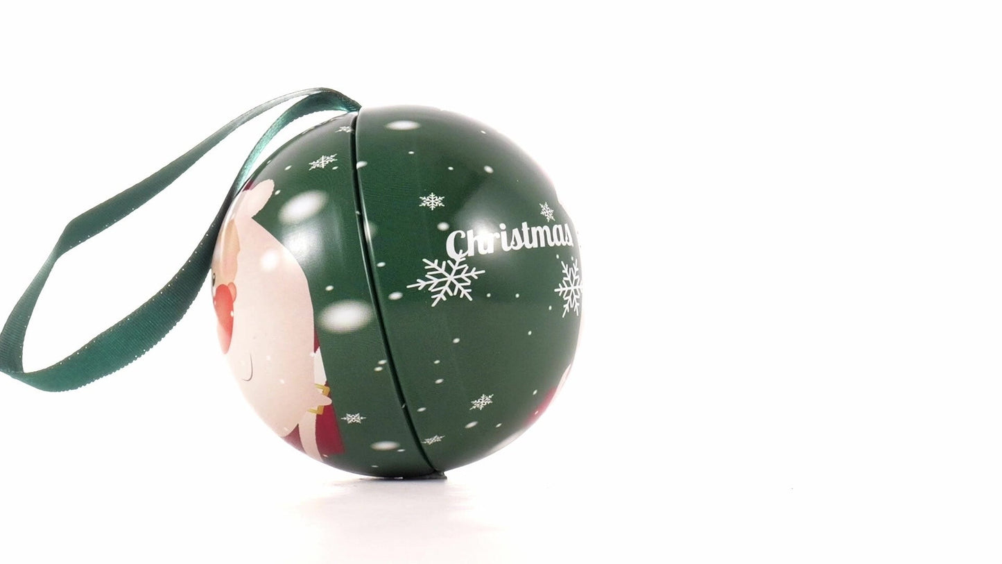 Glob de brad metalic verde cu model Moș Crăciun Ø7 cm