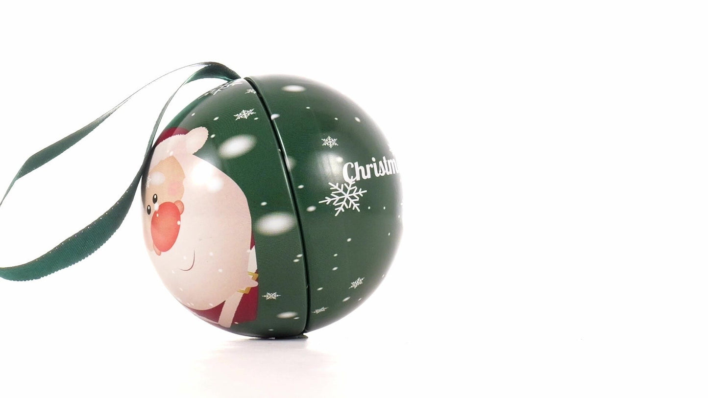 Glob de brad metalic verde cu model Moș Crăciun Ø7 cm