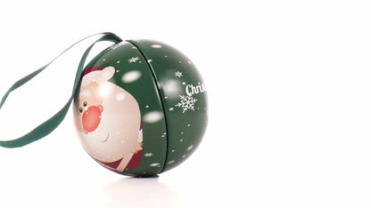 Glob de brad metalic verde cu model Moș Crăciun Ø7 cm