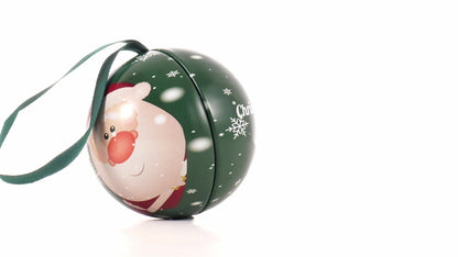 Glob de brad metalic verde cu model Moș Crăciun Ø7 cm