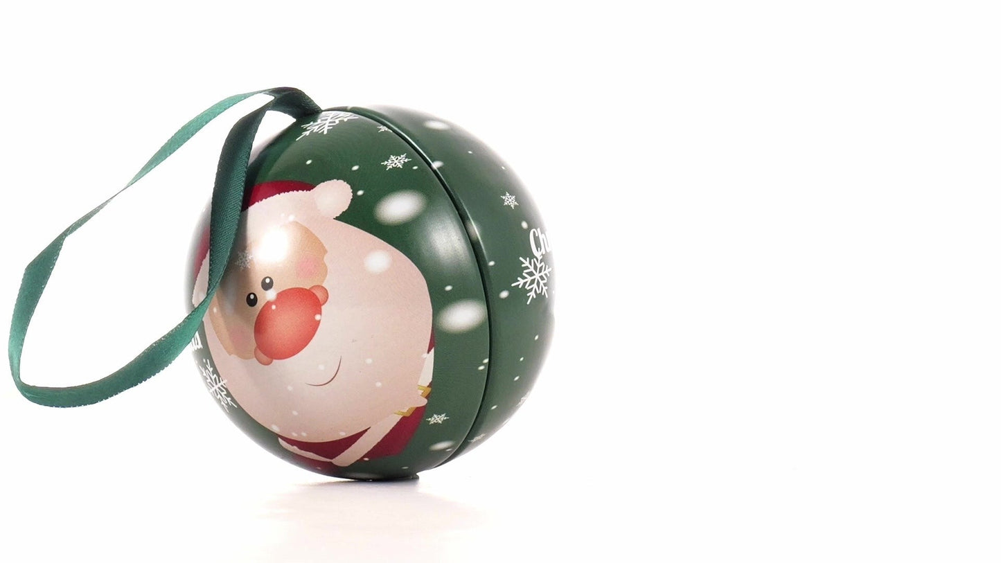 Glob de brad metalic verde cu model Moș Crăciun Ø7 cm