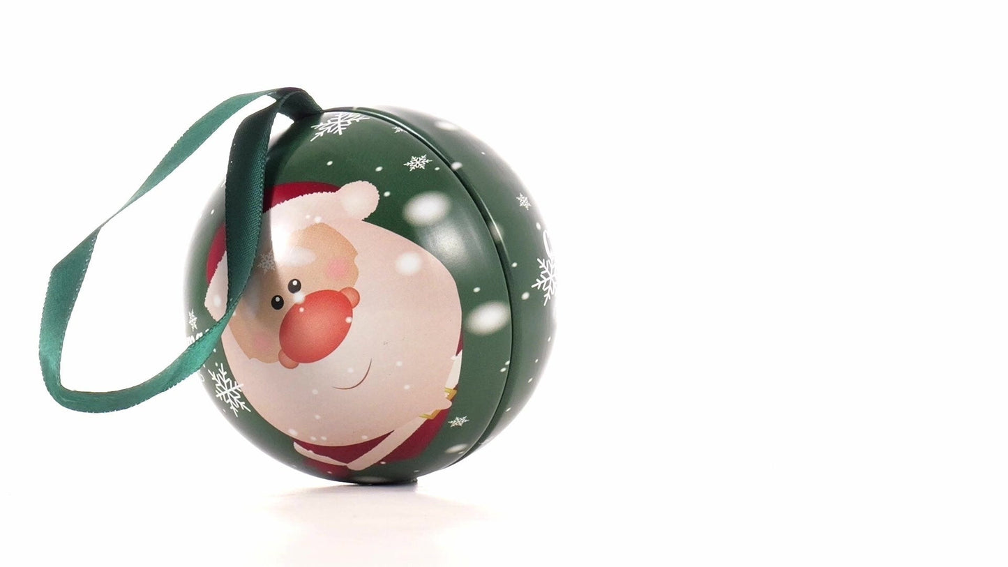 Glob de brad metalic verde cu model Moș Crăciun Ø7 cm