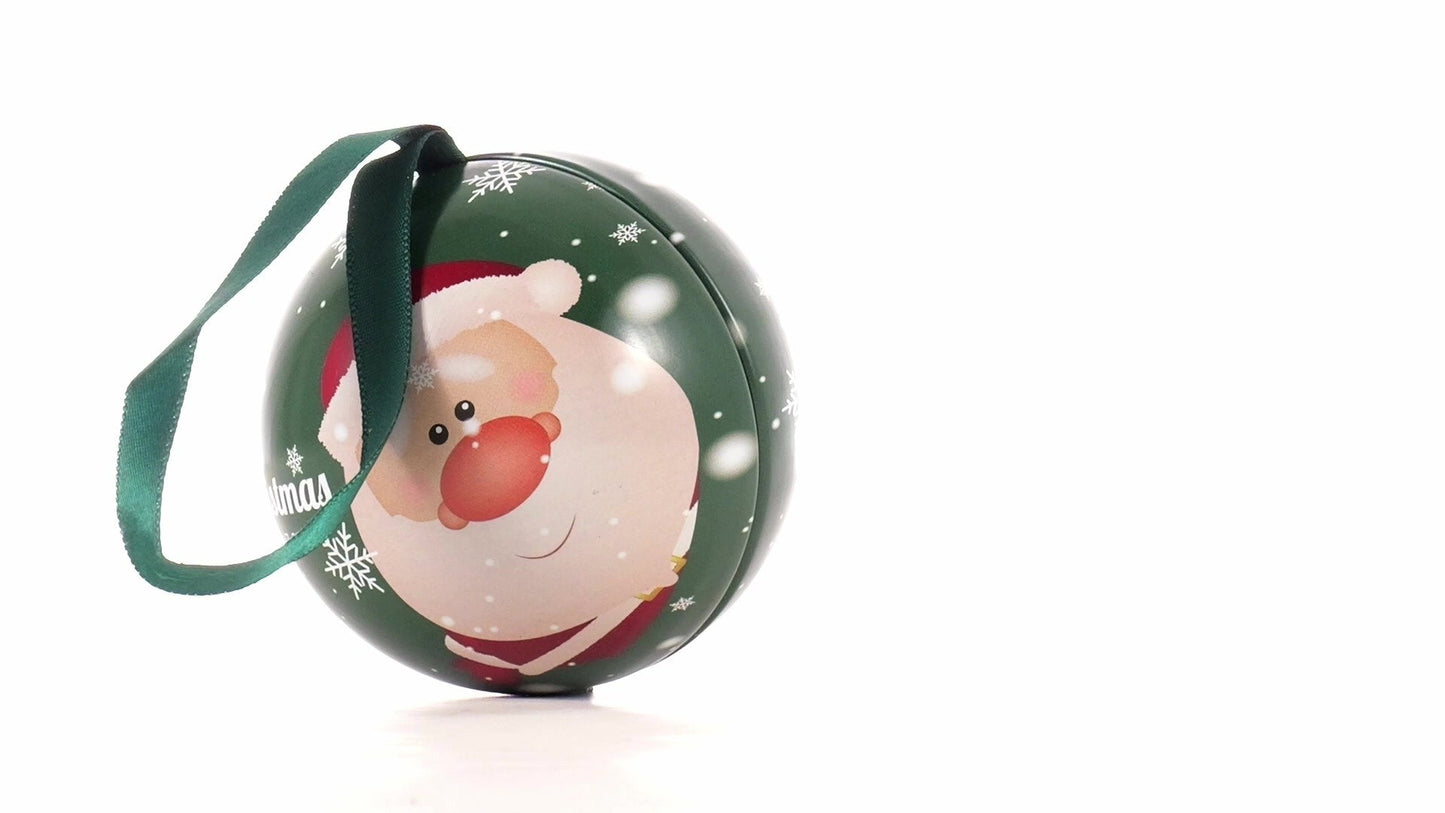 Glob de brad metalic verde cu model Moș Crăciun Ø7 cm