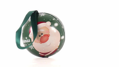 Glob de brad metalic verde cu model Moș Crăciun Ø7 cm