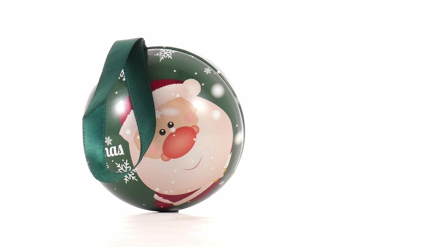 Glob de brad metalic verde cu model Moș Crăciun Ø7 cm