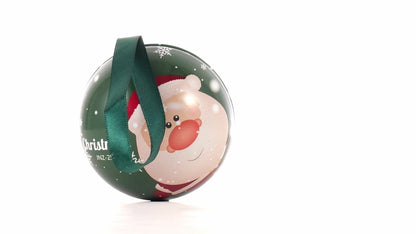 Glob de brad metalic verde cu model Moș Crăciun Ø7 cm