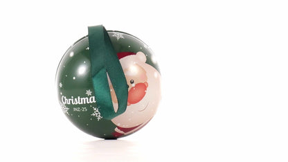 Glob de brad metalic verde cu model Moș Crăciun Ø7 cm