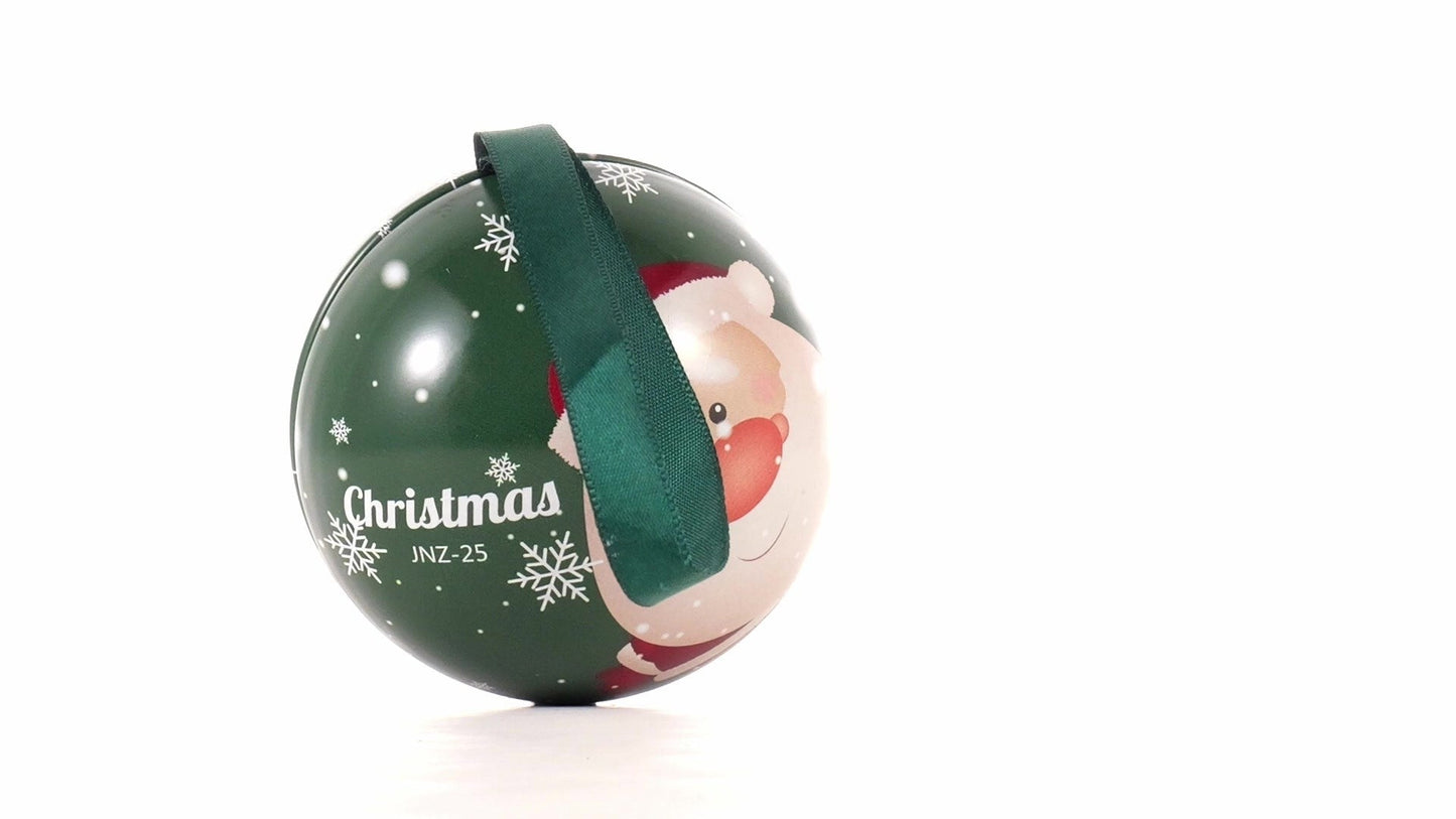 Glob de brad metalic verde cu model Moș Crăciun Ø7 cm