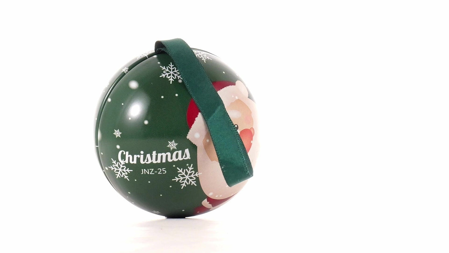 Glob de brad metalic verde cu model Moș Crăciun Ø7 cm