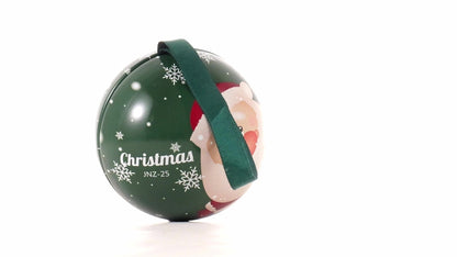 Glob de brad metalic verde cu model Moș Crăciun Ø7 cm