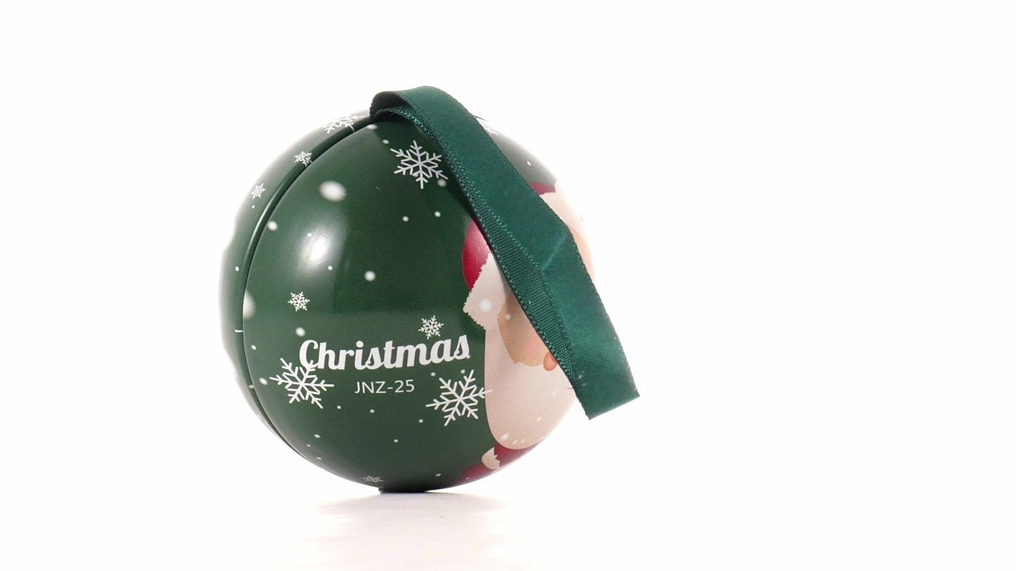 Glob de brad metalic verde cu model Moș Crăciun Ø7 cm