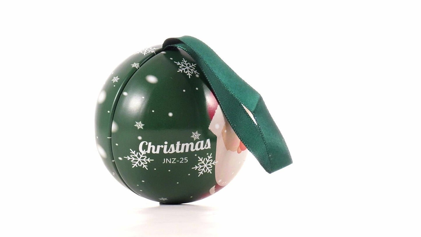 Glob de brad metalic verde cu model Moș Crăciun Ø7 cm