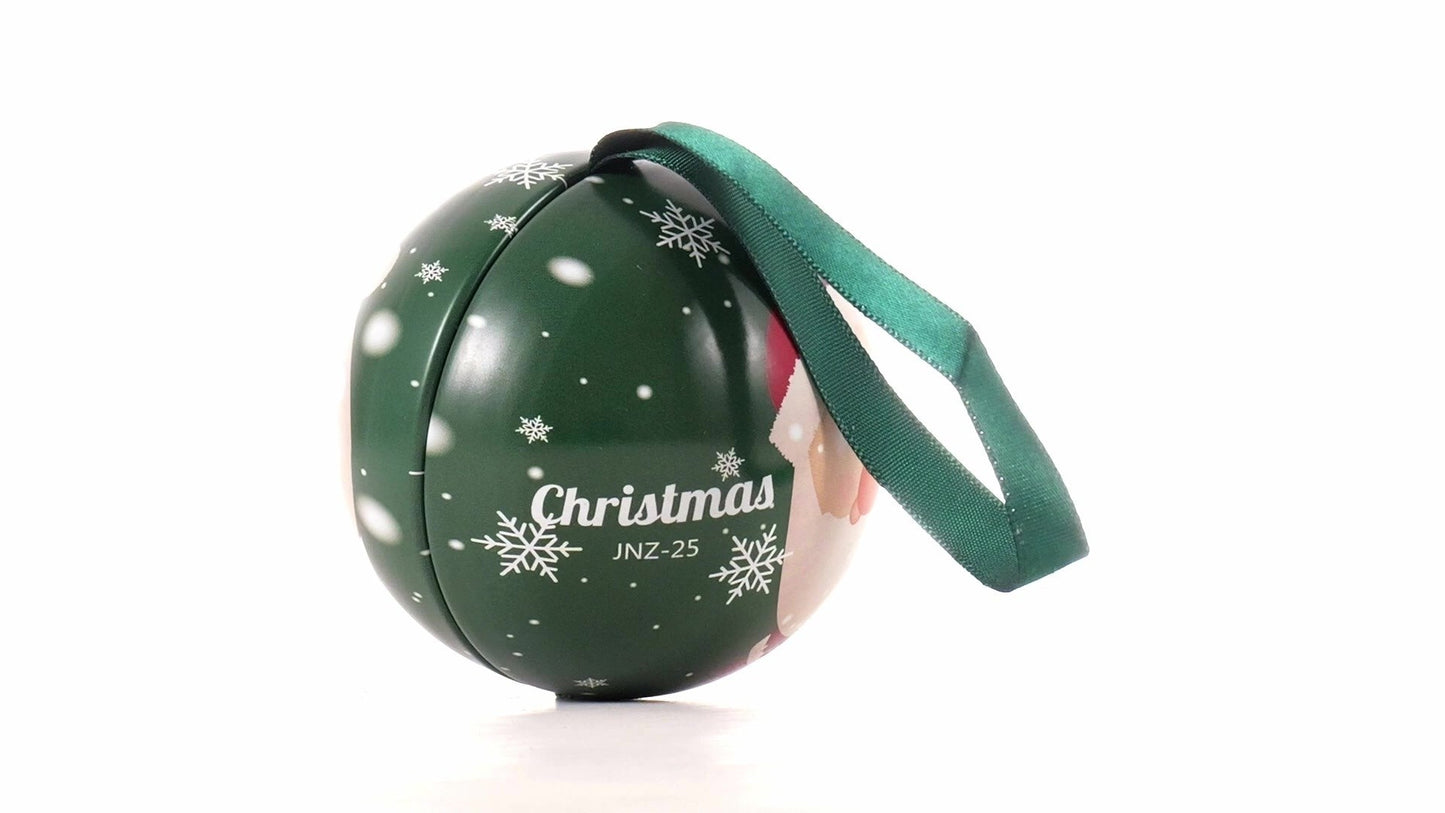 Glob de brad metalic verde cu model Moș Crăciun Ø7 cm