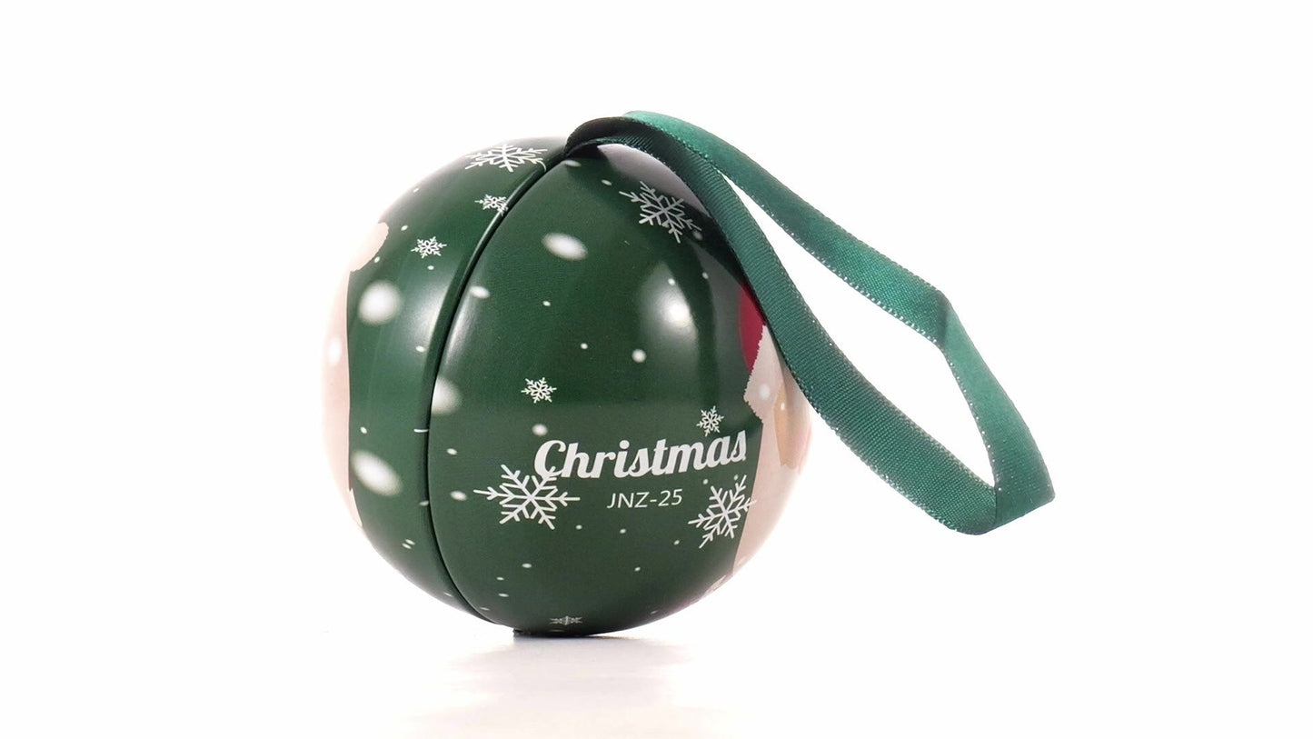 Glob de brad metalic verde cu model Moș Crăciun Ø7 cm