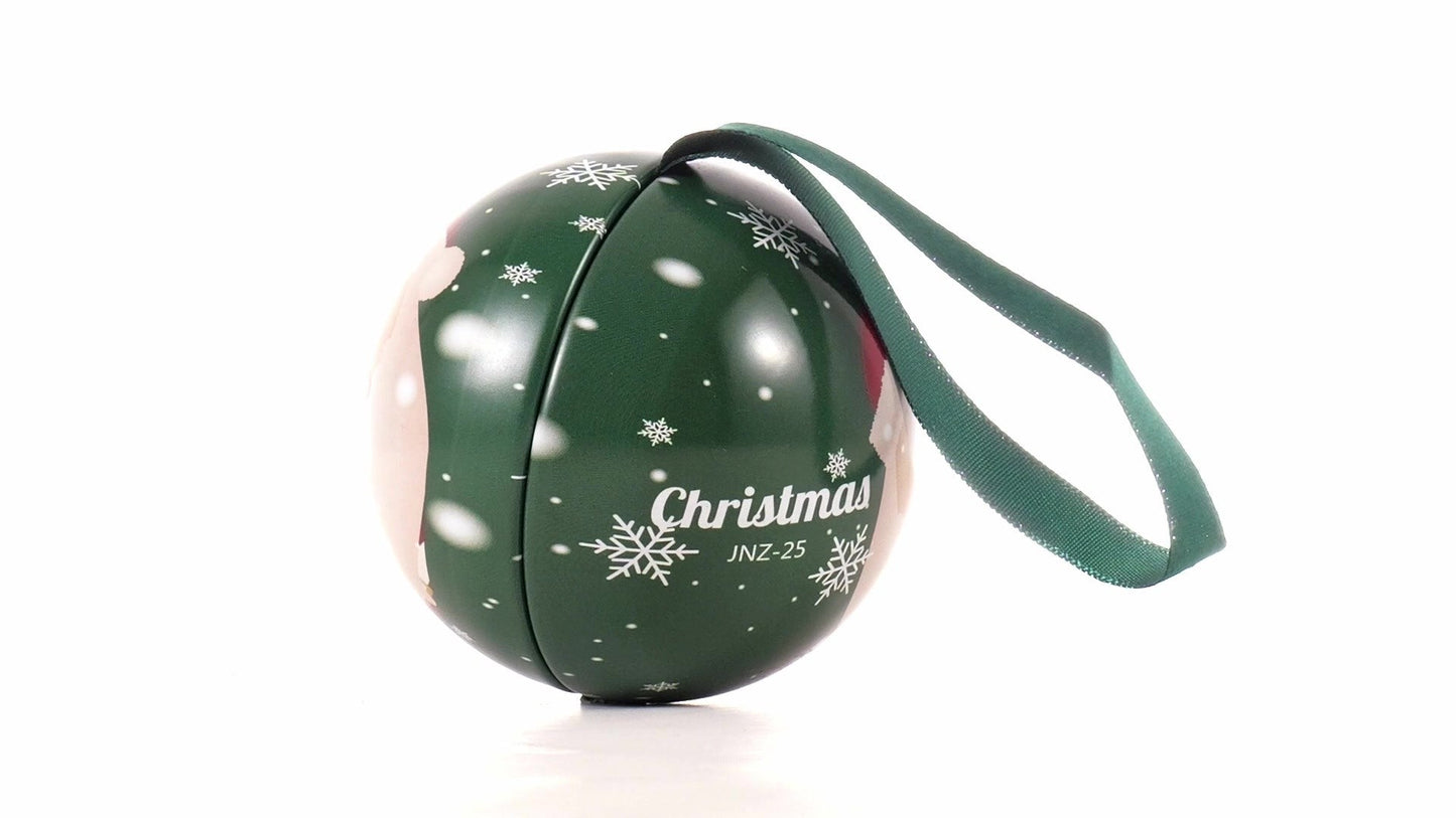 Glob de brad metalic verde cu model Moș Crăciun Ø7 cm