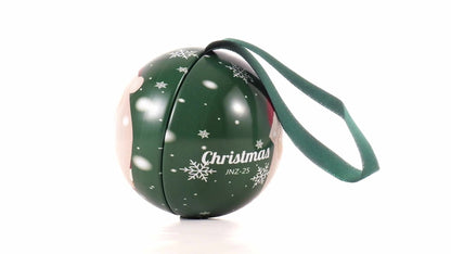 Glob de brad metalic verde cu model Moș Crăciun Ø7 cm