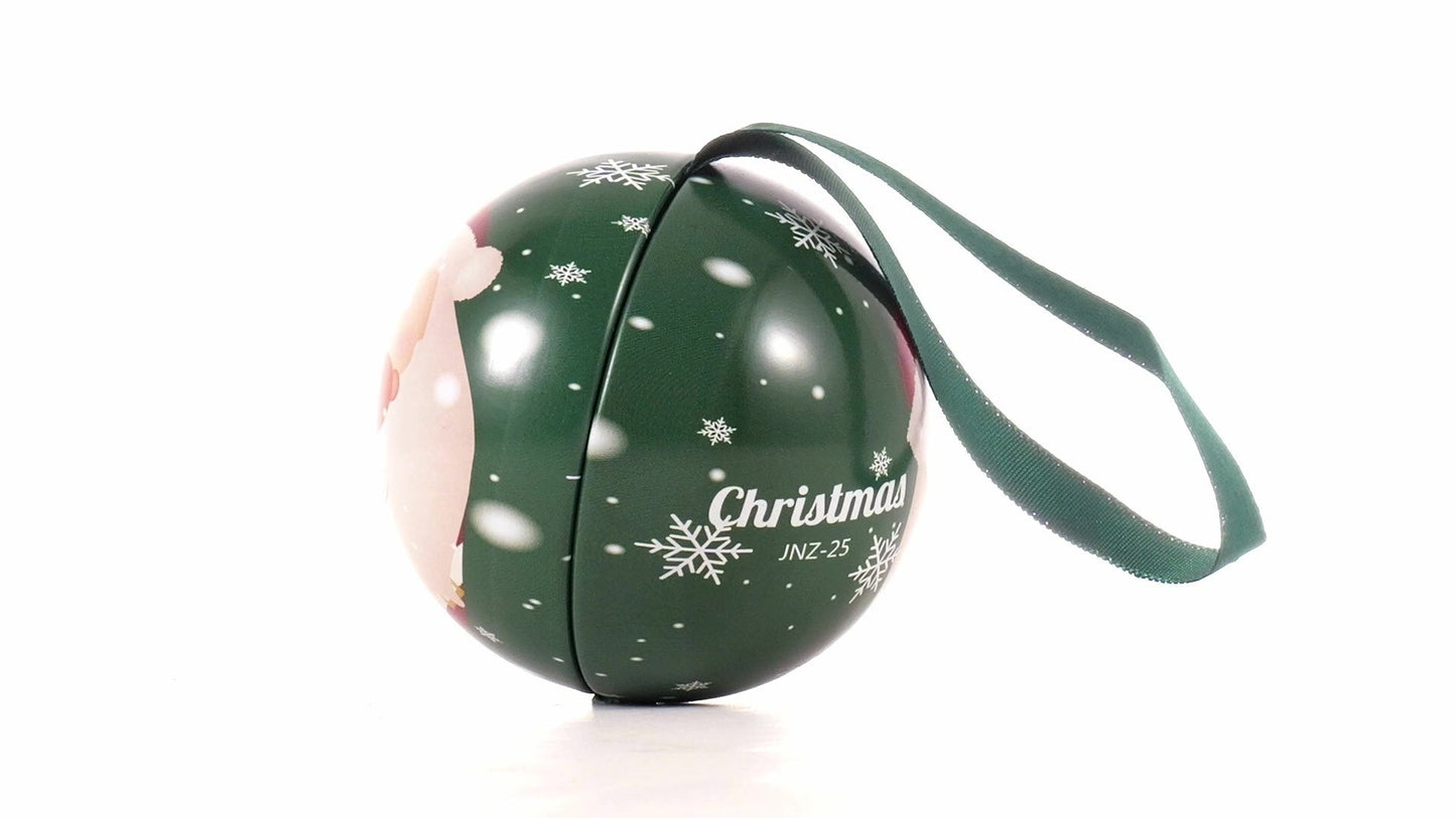 Glob de brad metalic verde cu model Moș Crăciun Ø7 cm