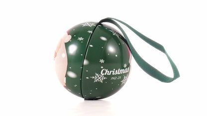 Glob de brad metalic verde cu model Moș Crăciun Ø7 cm