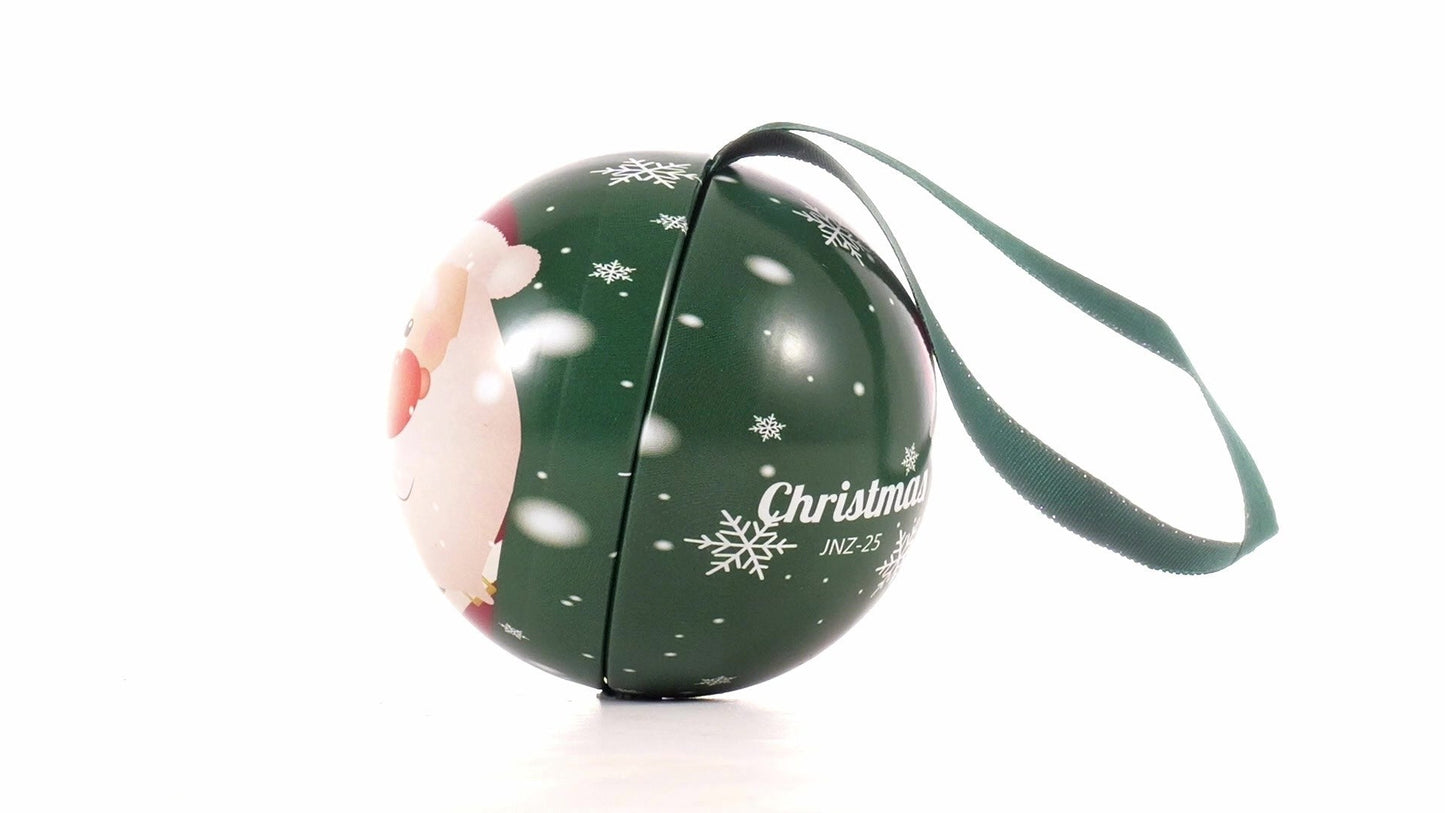 Glob de brad metalic verde cu model Moș Crăciun Ø7 cm