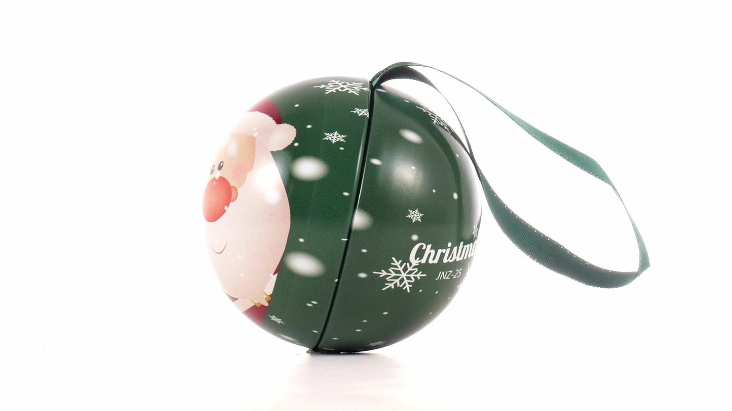 Glob de brad metalic verde cu model Moș Crăciun Ø7 cm