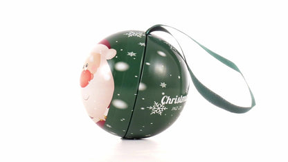 Glob de brad metalic verde cu model Moș Crăciun Ø7 cm