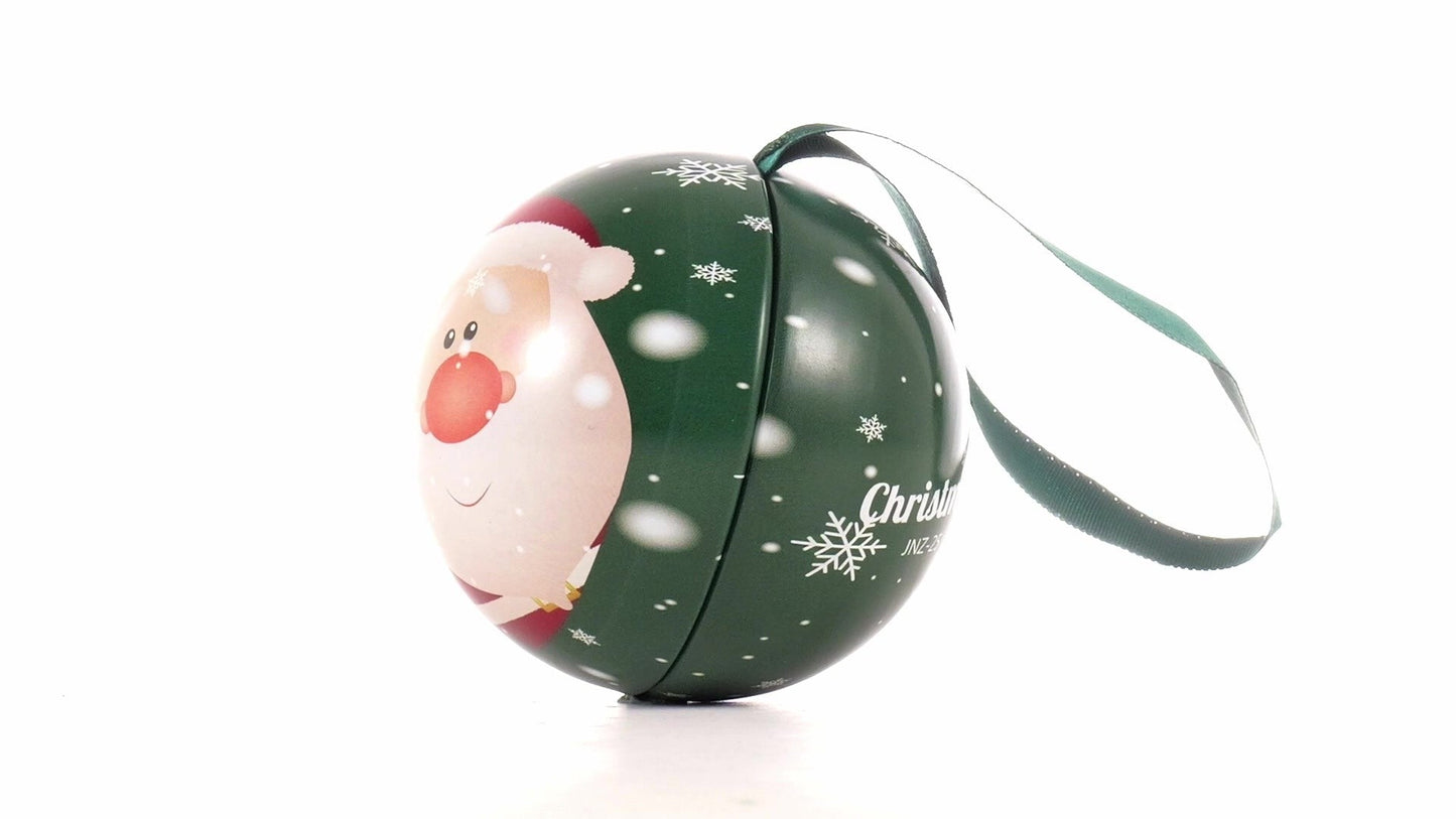 Glob de brad metalic verde cu model Moș Crăciun Ø7 cm